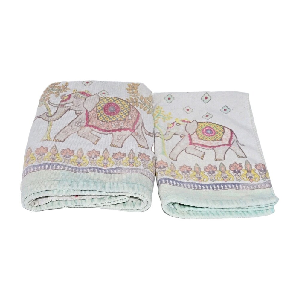 Cynthia Rowley Bath Hand Towels Elephants On Parade